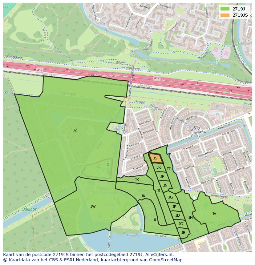 Afbeelding van het postcodegebied 2719 JS op de kaart.