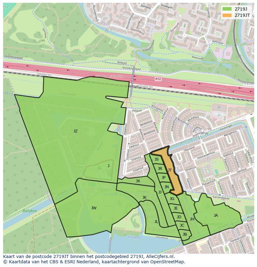 Afbeelding van het postcodegebied 2719 JT op de kaart.