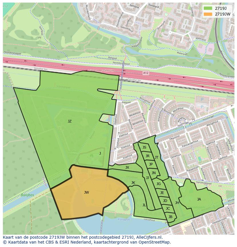 Afbeelding van het postcodegebied 2719 JW op de kaart.