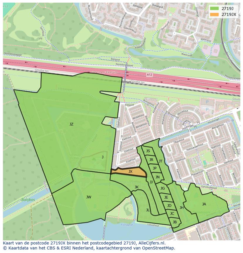 Afbeelding van het postcodegebied 2719 JX op de kaart.