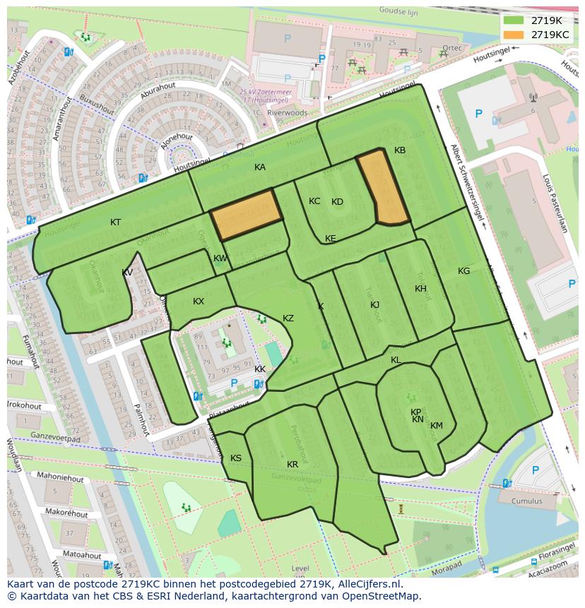 Afbeelding van het postcodegebied 2719 KC op de kaart.