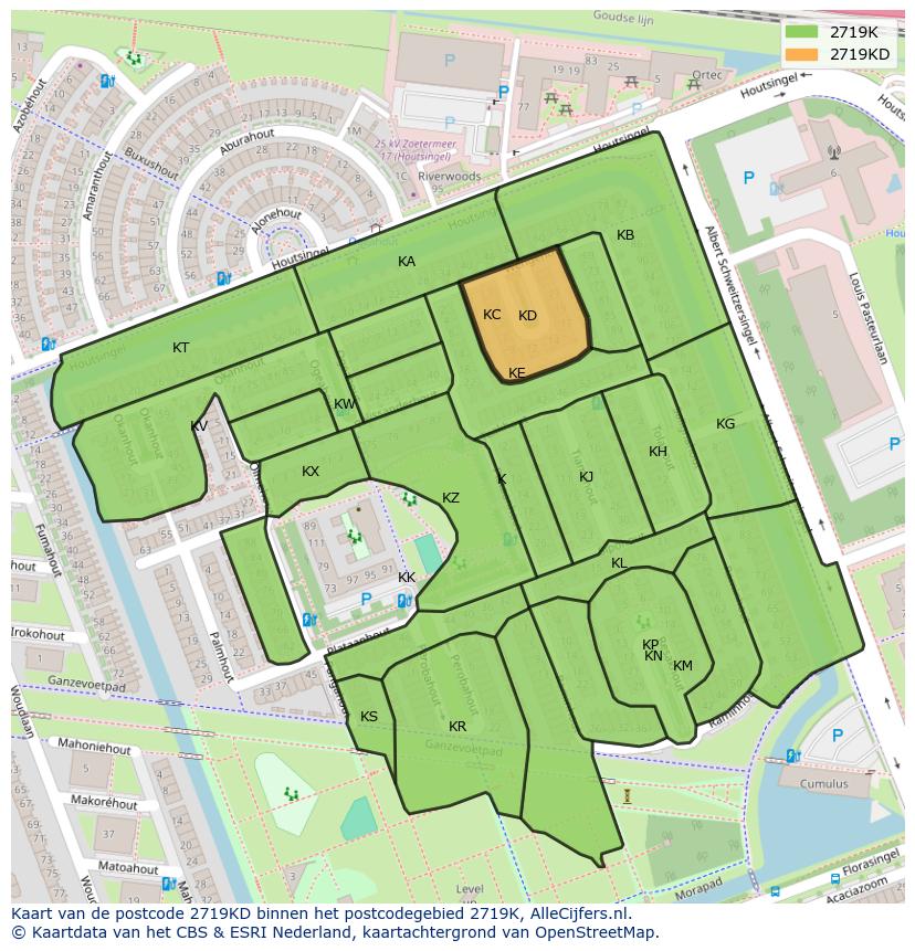 Afbeelding van het postcodegebied 2719 KD op de kaart.