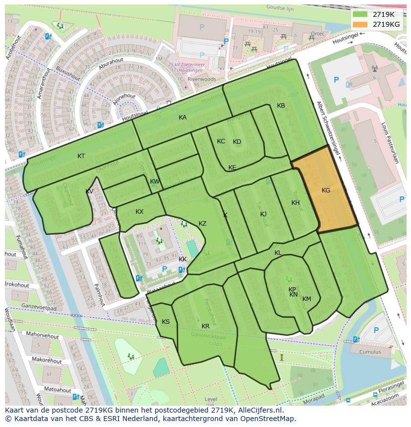 Afbeelding van het postcodegebied 2719 KG op de kaart.
