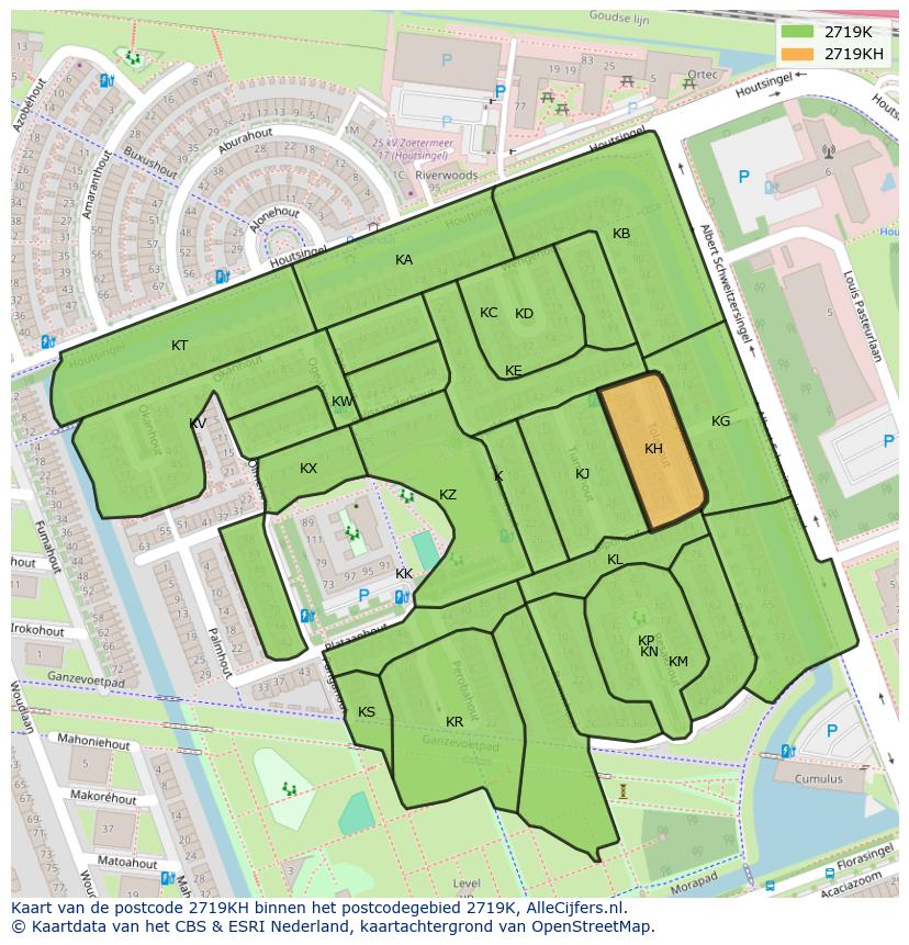 Afbeelding van het postcodegebied 2719 KH op de kaart.