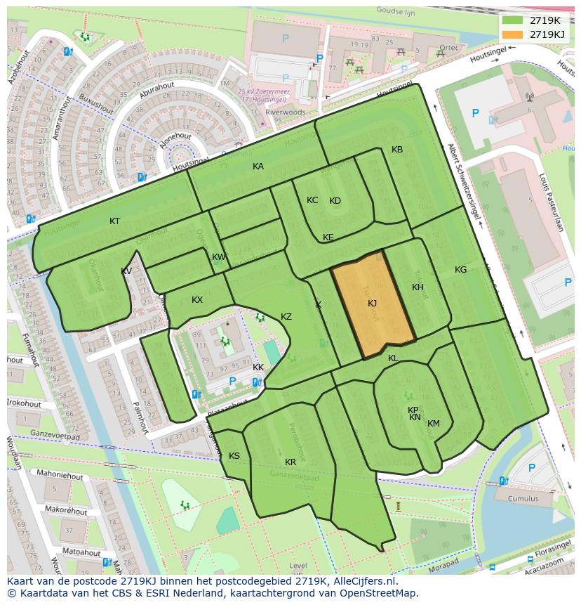 Afbeelding van het postcodegebied 2719 KJ op de kaart.