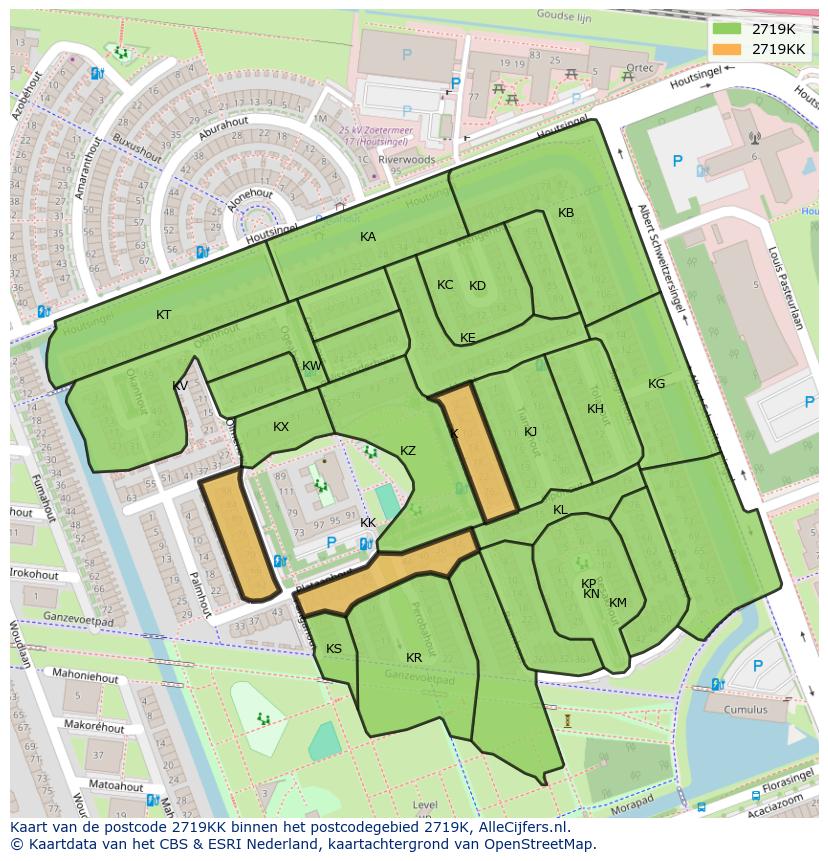 Afbeelding van het postcodegebied 2719 KK op de kaart.