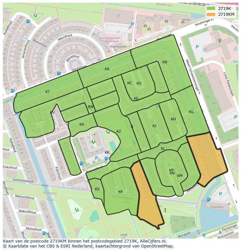 Afbeelding van het postcodegebied 2719 KM op de kaart.