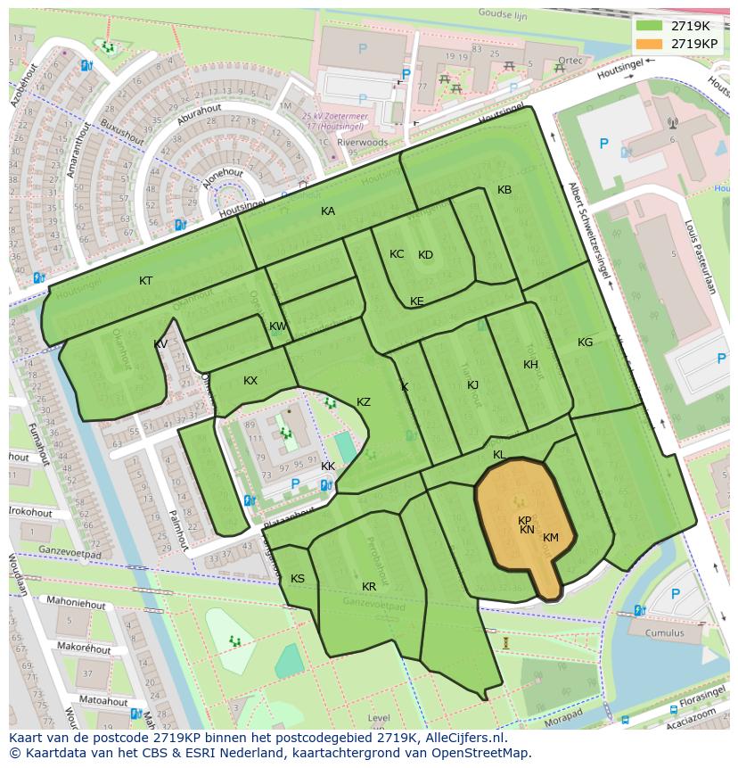 Afbeelding van het postcodegebied 2719 KP op de kaart.