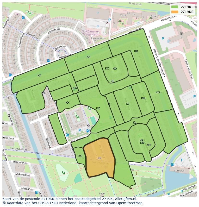 Afbeelding van het postcodegebied 2719 KR op de kaart.