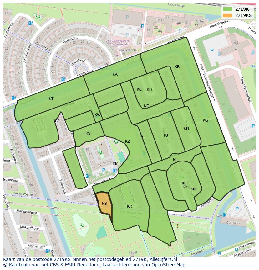 Afbeelding van het postcodegebied 2719 KS op de kaart.