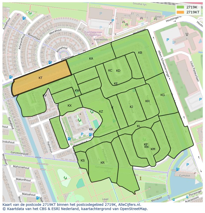 Afbeelding van het postcodegebied 2719 KT op de kaart.