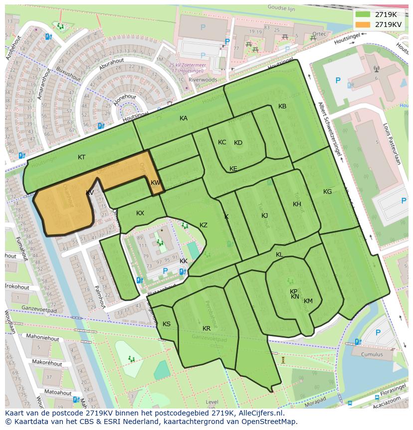 Afbeelding van het postcodegebied 2719 KV op de kaart.