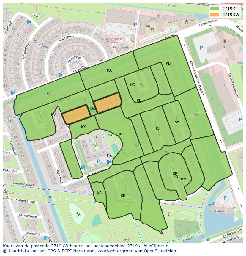 Afbeelding van het postcodegebied 2719 KW op de kaart.