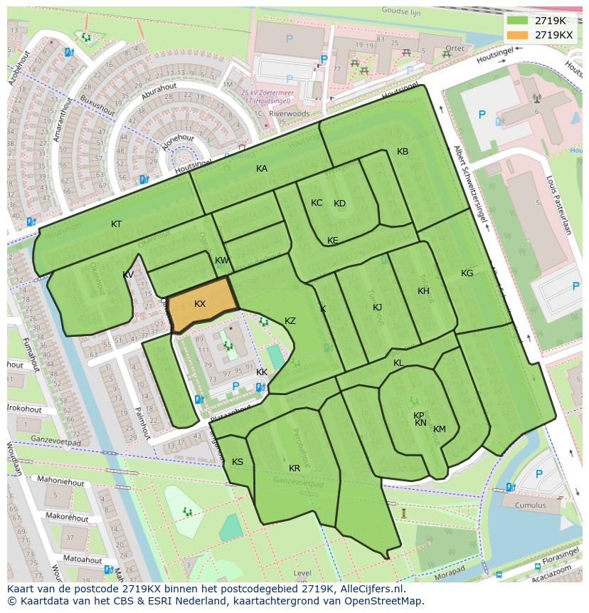 Afbeelding van het postcodegebied 2719 KX op de kaart.