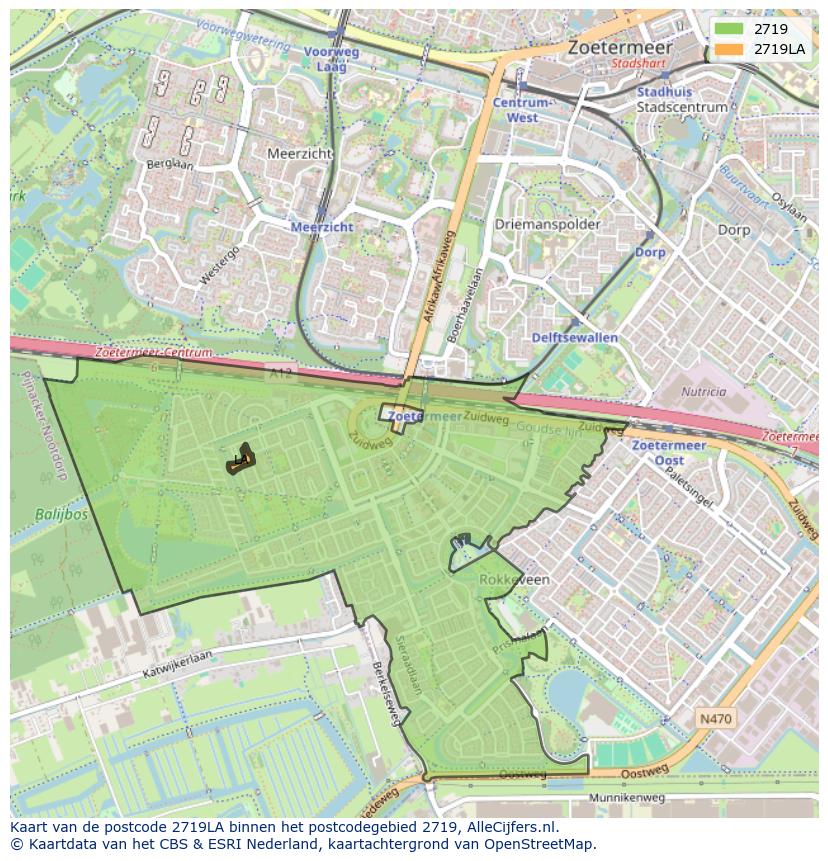 Afbeelding van het postcodegebied 2719 LA op de kaart.