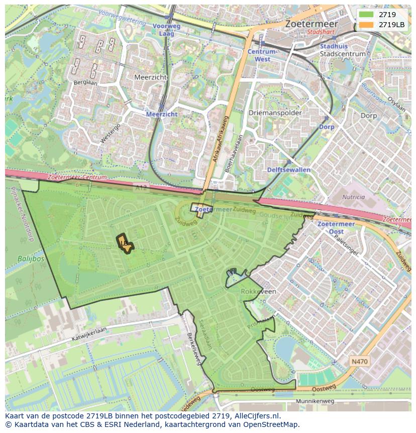 Afbeelding van het postcodegebied 2719 LB op de kaart.