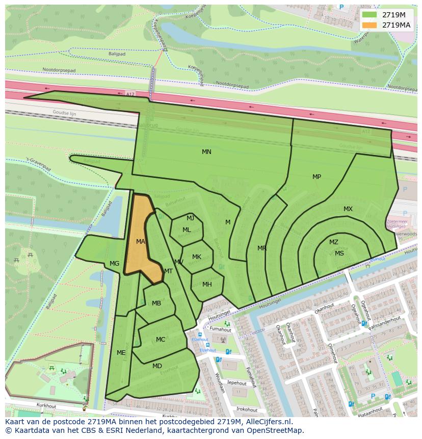 Afbeelding van het postcodegebied 2719 MA op de kaart.