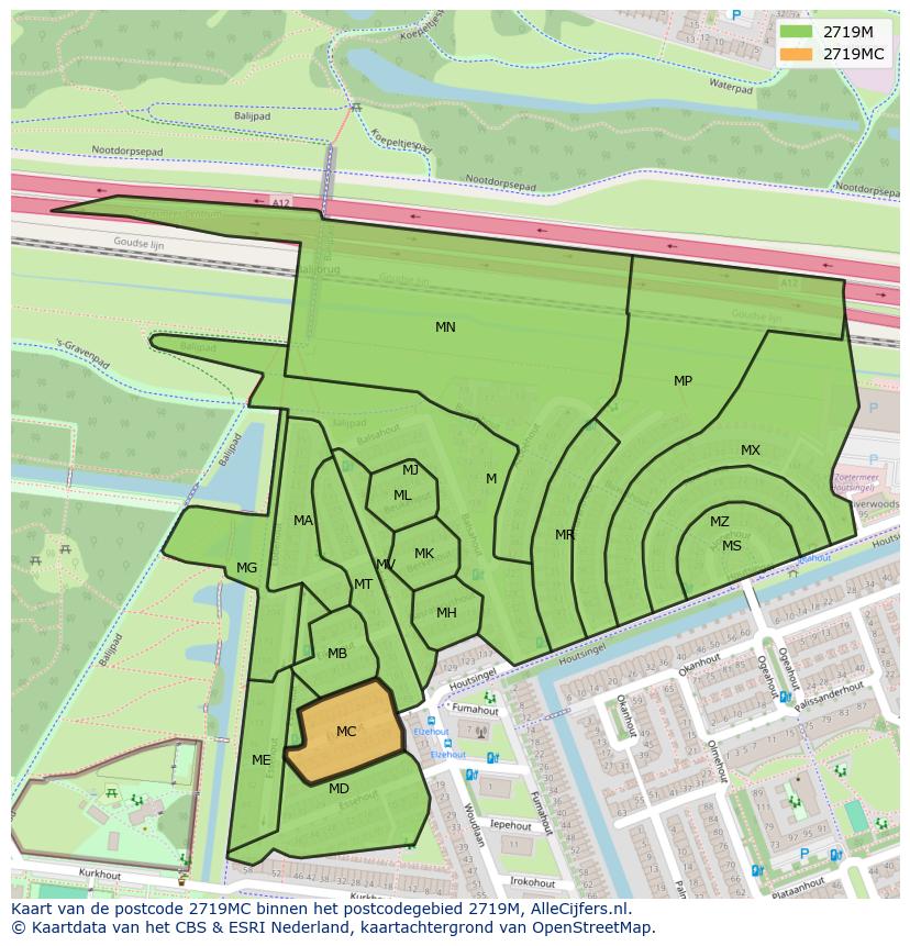 Afbeelding van het postcodegebied 2719 MC op de kaart.