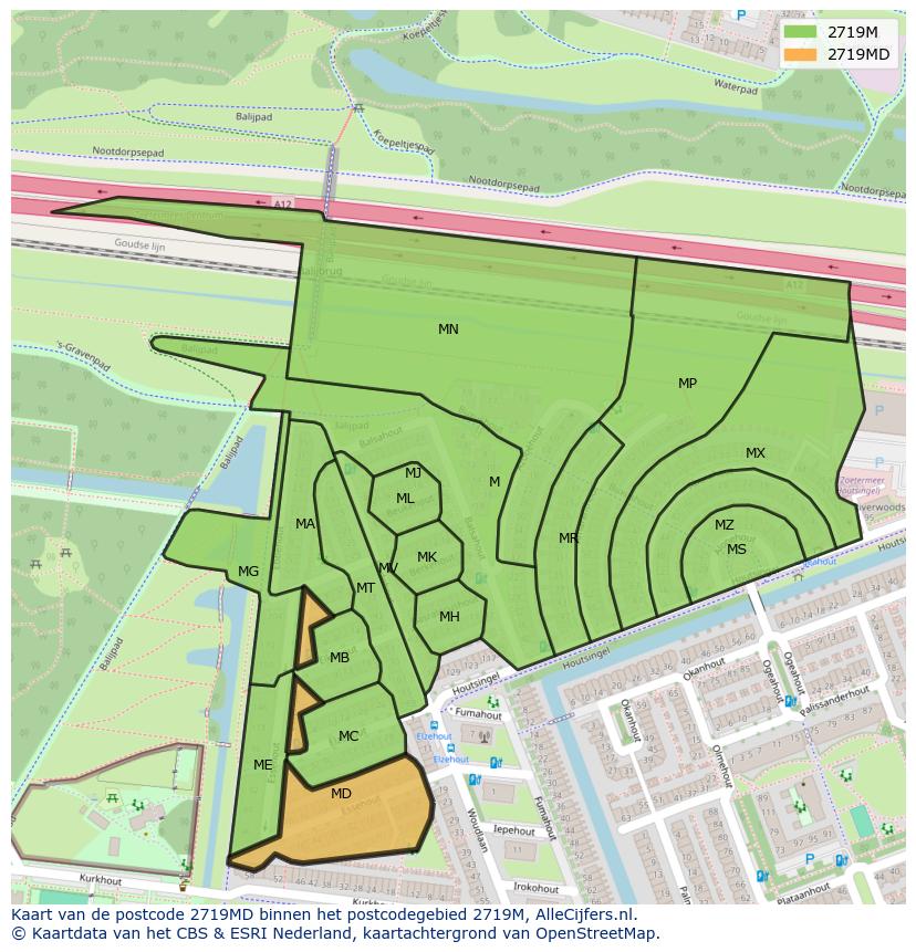 Afbeelding van het postcodegebied 2719 MD op de kaart.