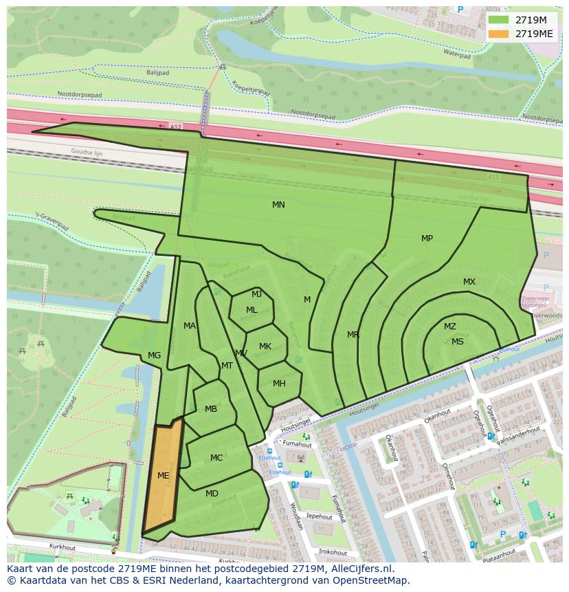 Afbeelding van het postcodegebied 2719 ME op de kaart.