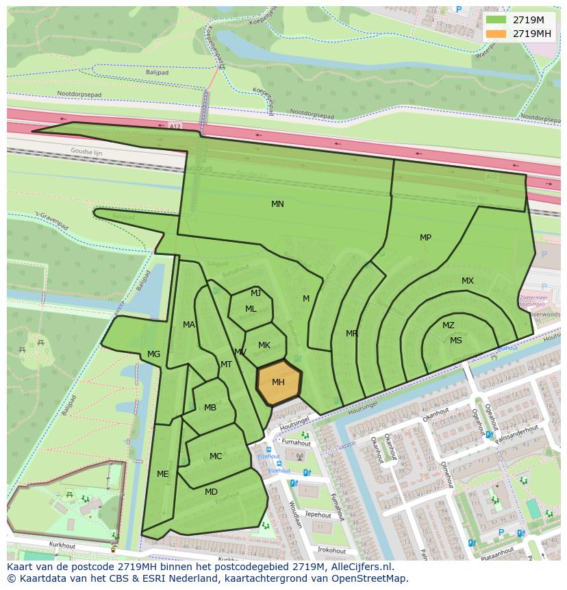Afbeelding van het postcodegebied 2719 MH op de kaart.