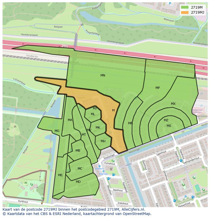 Afbeelding van het postcodegebied 2719 MJ op de kaart.