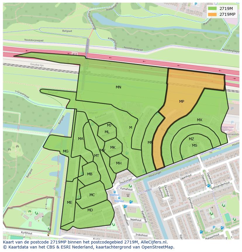 Afbeelding van het postcodegebied 2719 MP op de kaart.