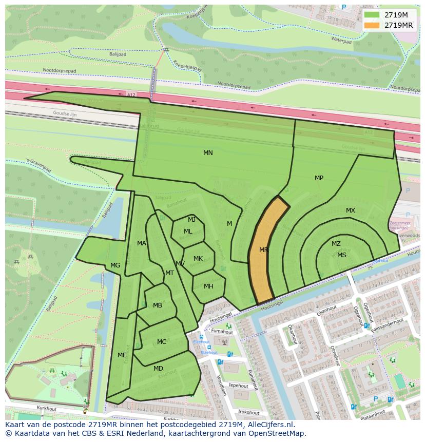 Afbeelding van het postcodegebied 2719 MR op de kaart.