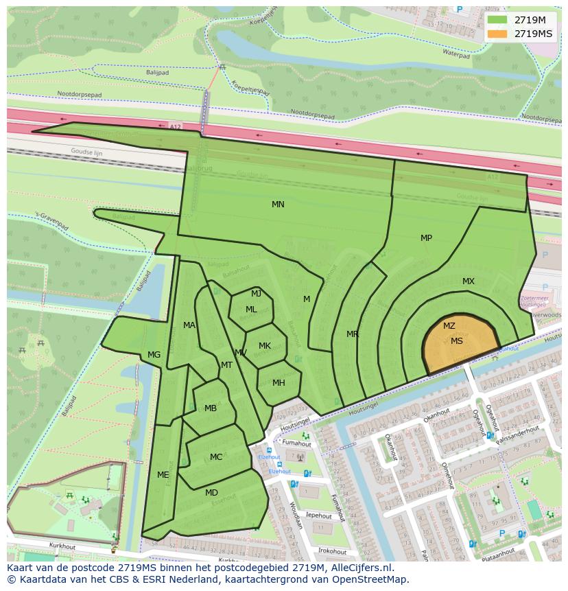 Afbeelding van het postcodegebied 2719 MS op de kaart.