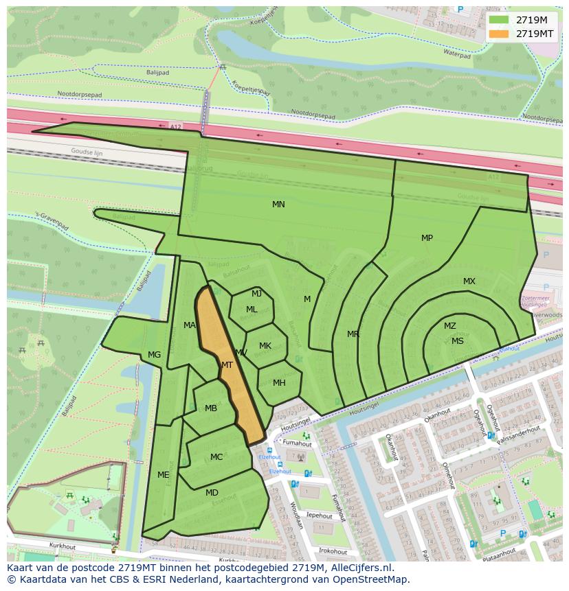 Afbeelding van het postcodegebied 2719 MT op de kaart.