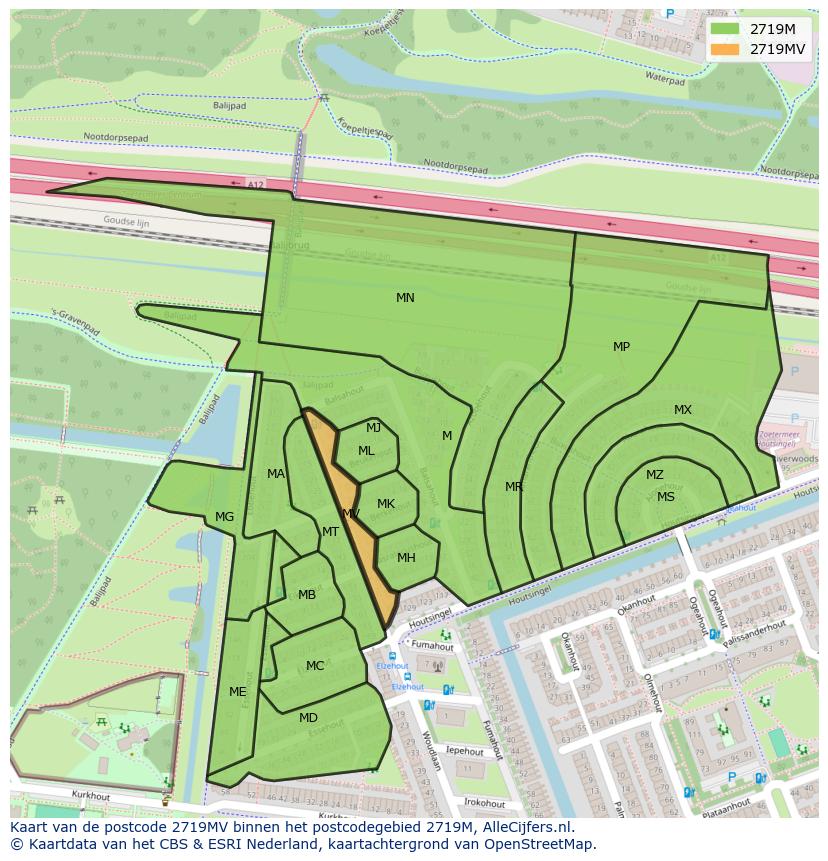 Afbeelding van het postcodegebied 2719 MV op de kaart.