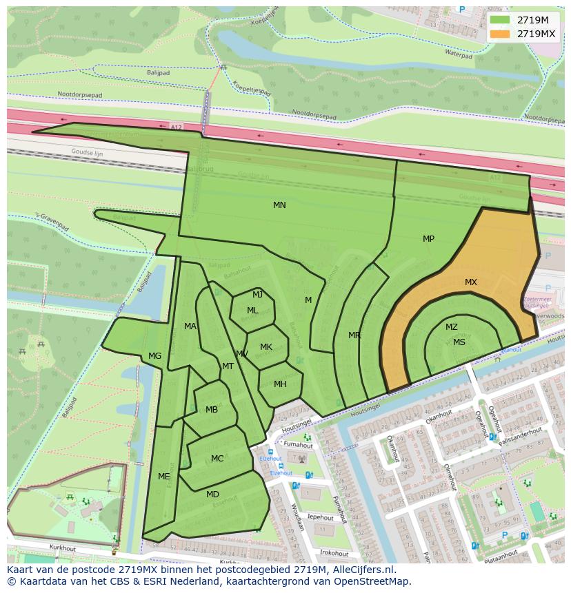 Afbeelding van het postcodegebied 2719 MX op de kaart.