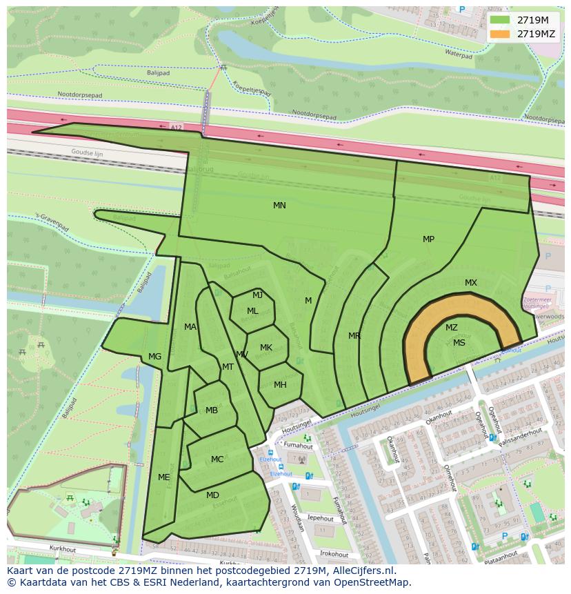 Afbeelding van het postcodegebied 2719 MZ op de kaart.
