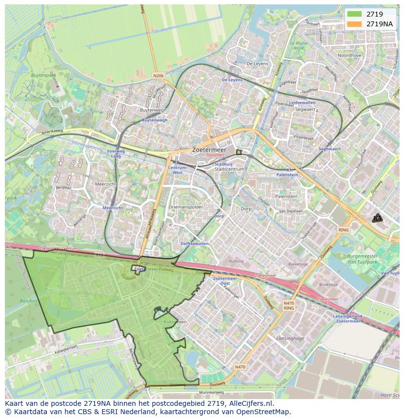 Afbeelding van het postcodegebied 2719 NA op de kaart.