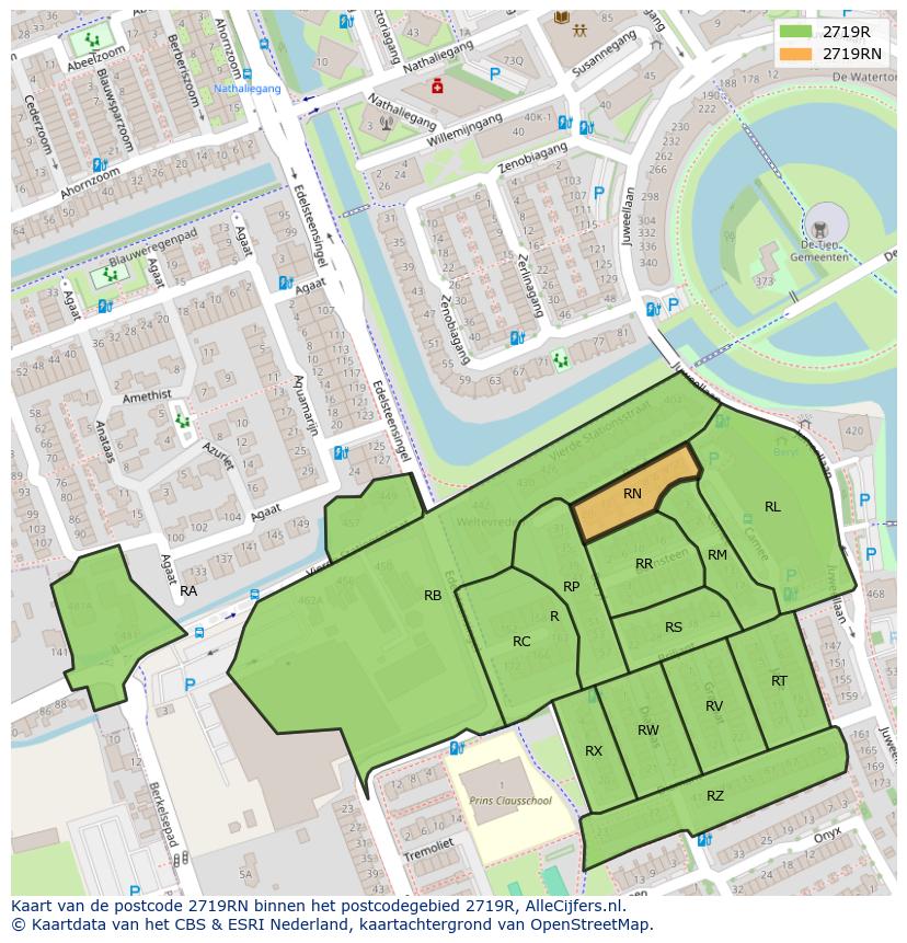Afbeelding van het postcodegebied 2719 RN op de kaart.