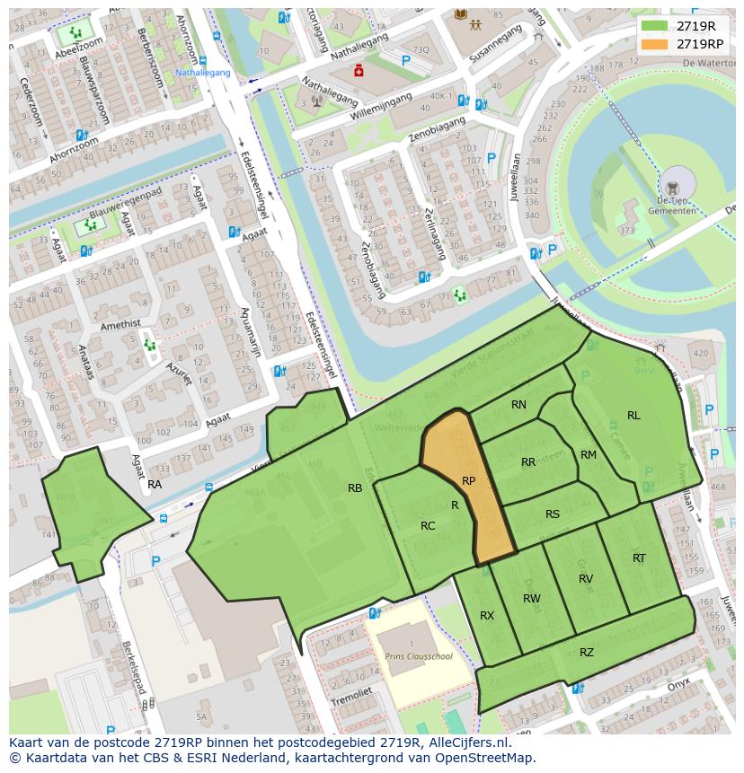 Afbeelding van het postcodegebied 2719 RP op de kaart.