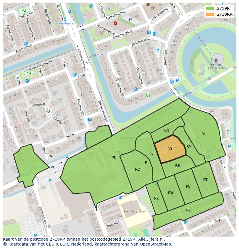 Afbeelding van het postcodegebied 2719 RR op de kaart.