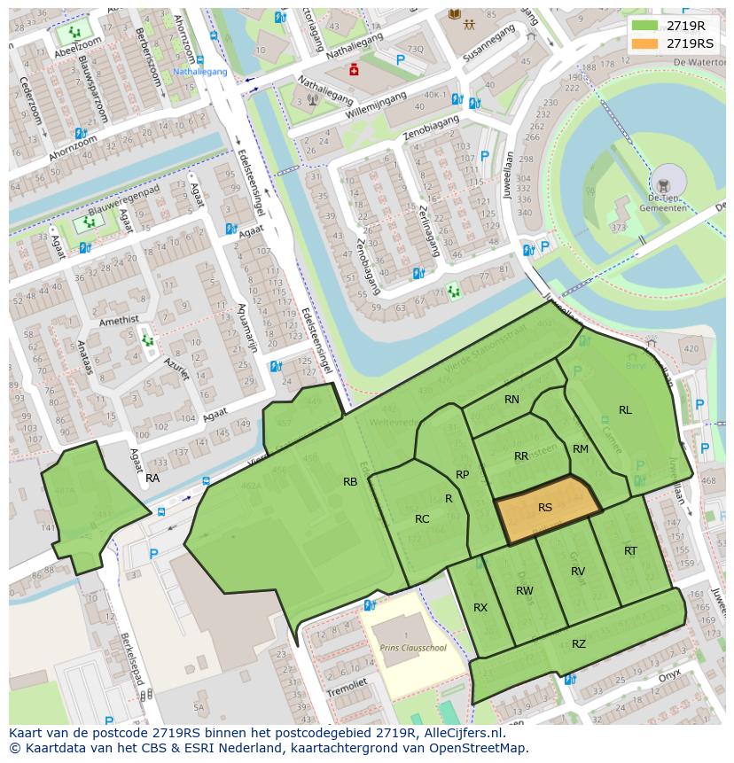 Afbeelding van het postcodegebied 2719 RS op de kaart.