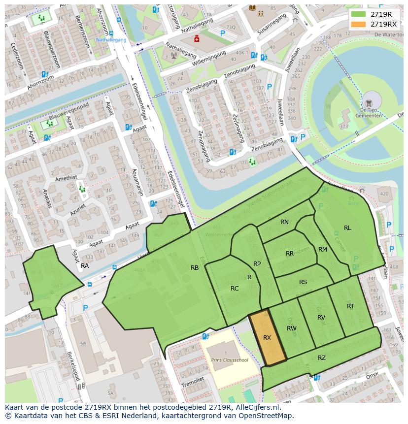 Afbeelding van het postcodegebied 2719 RX op de kaart.