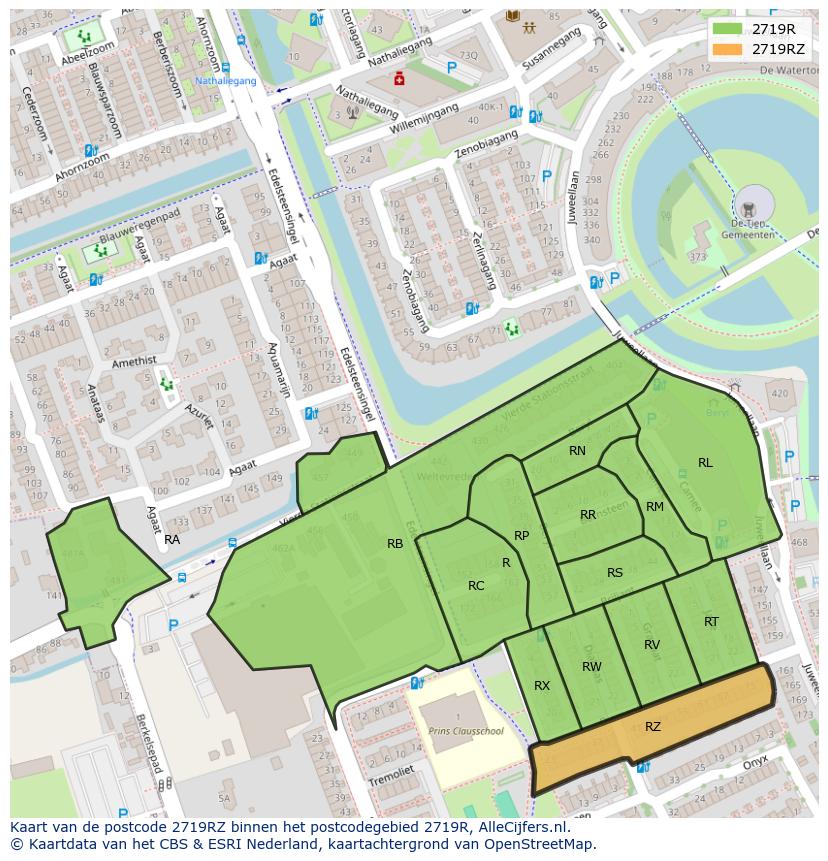 Afbeelding van het postcodegebied 2719 RZ op de kaart.