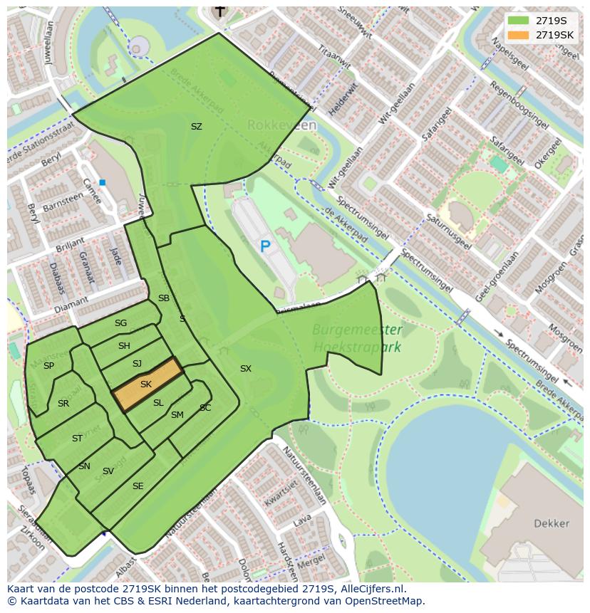Afbeelding van het postcodegebied 2719 SK op de kaart.