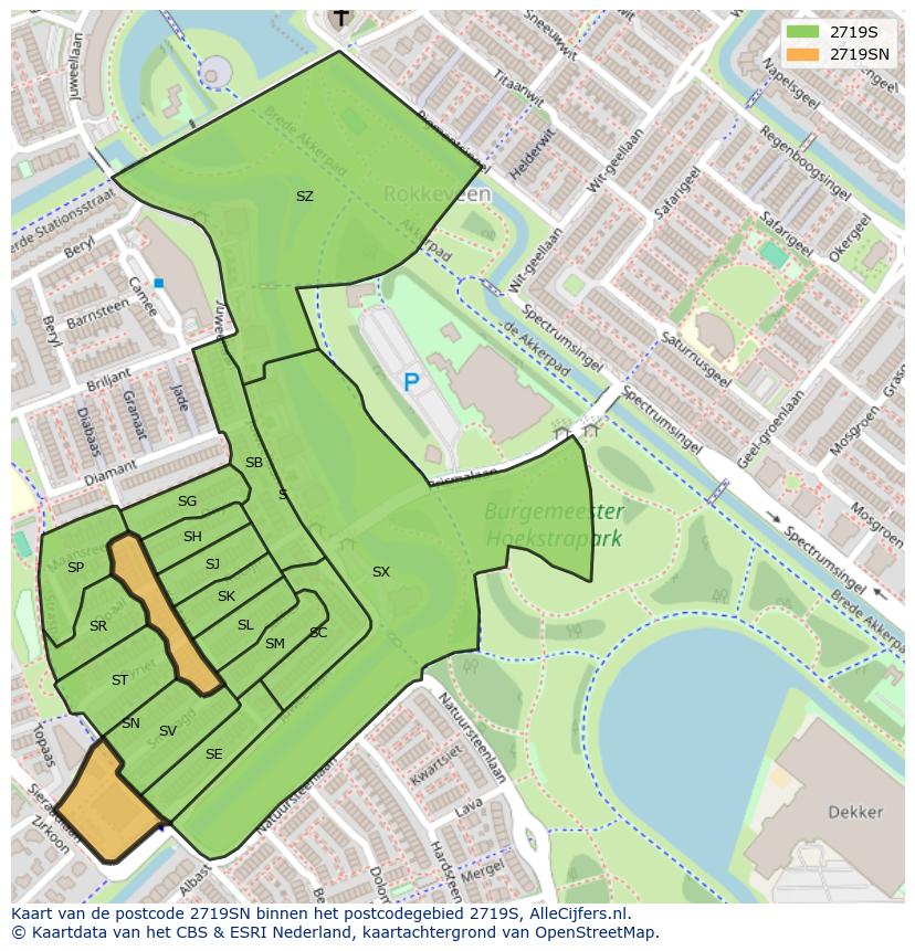 Afbeelding van het postcodegebied 2719 SN op de kaart.