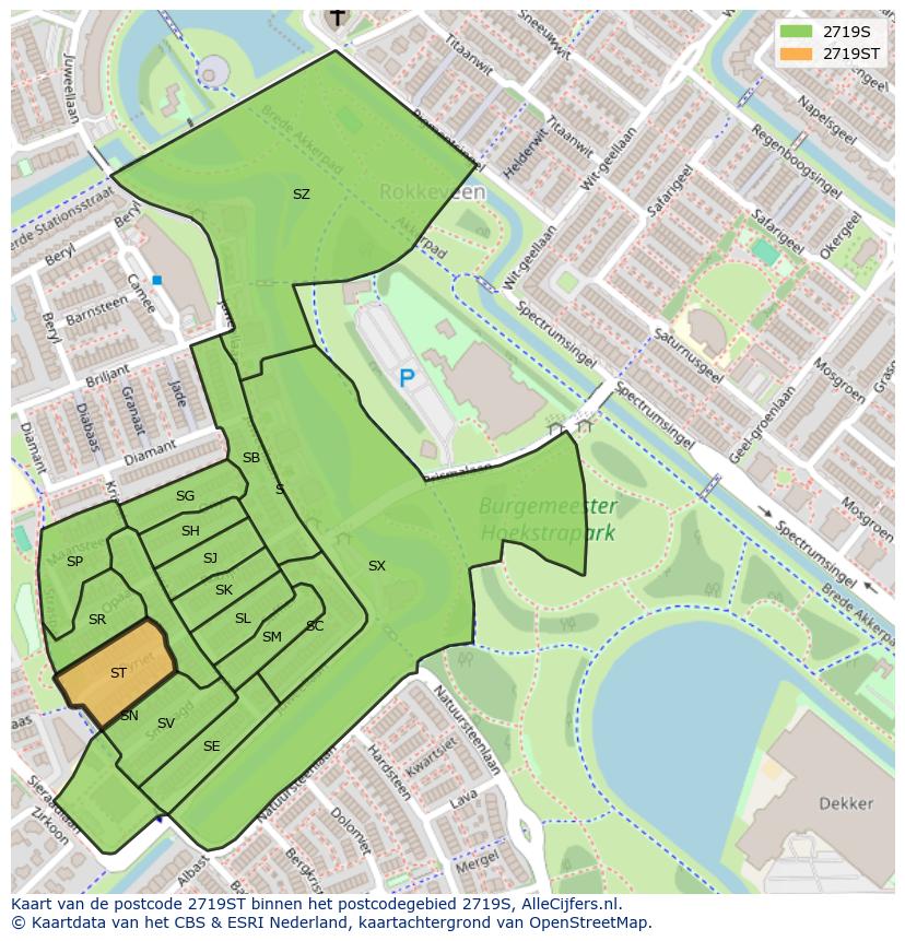 Afbeelding van het postcodegebied 2719 ST op de kaart.