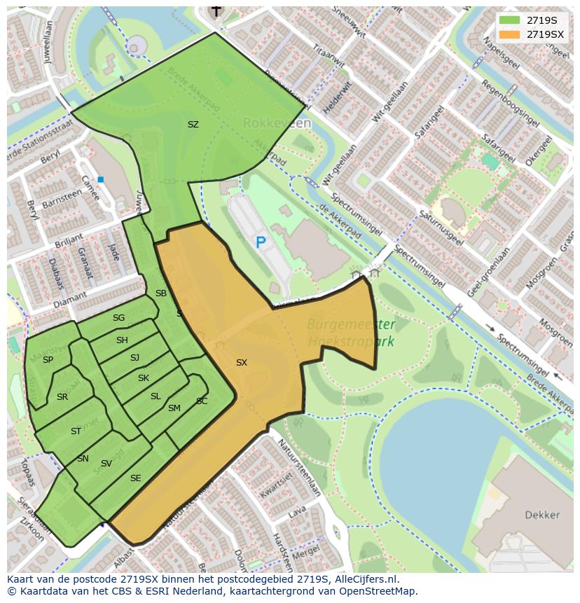 Afbeelding van het postcodegebied 2719 SX op de kaart.