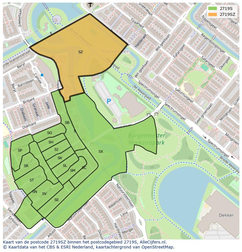 Afbeelding van het postcodegebied 2719 SZ op de kaart.