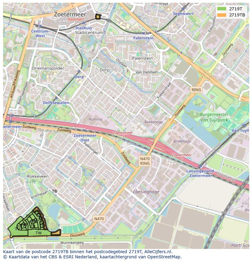 Afbeelding van het postcodegebied 2719 TB op de kaart.