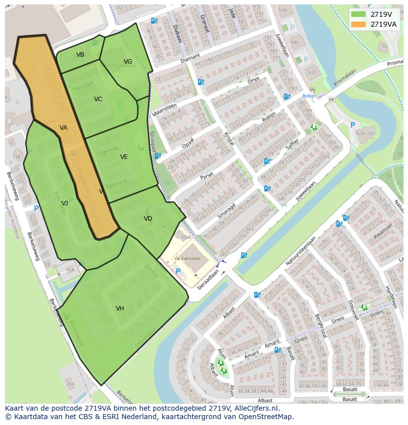 Afbeelding van het postcodegebied 2719 VA op de kaart.