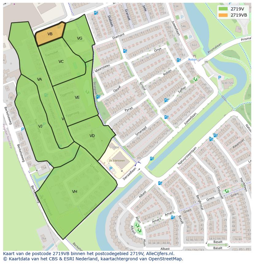 Afbeelding van het postcodegebied 2719 VB op de kaart.