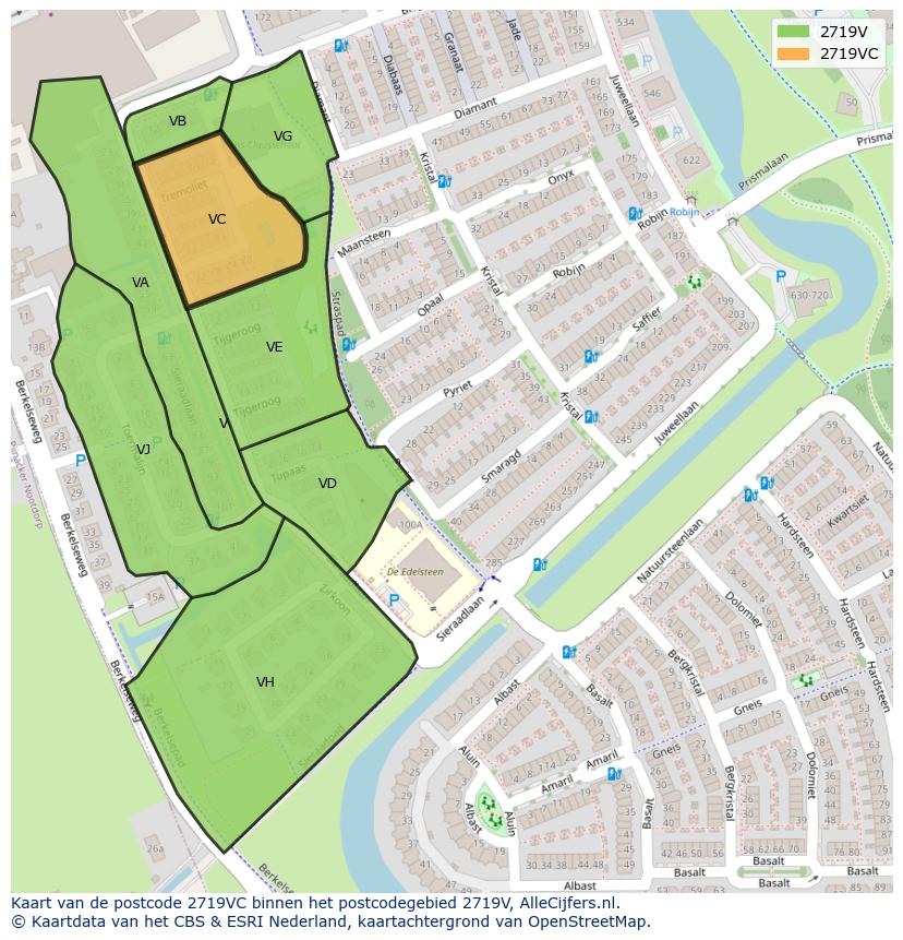 Afbeelding van het postcodegebied 2719 VC op de kaart.