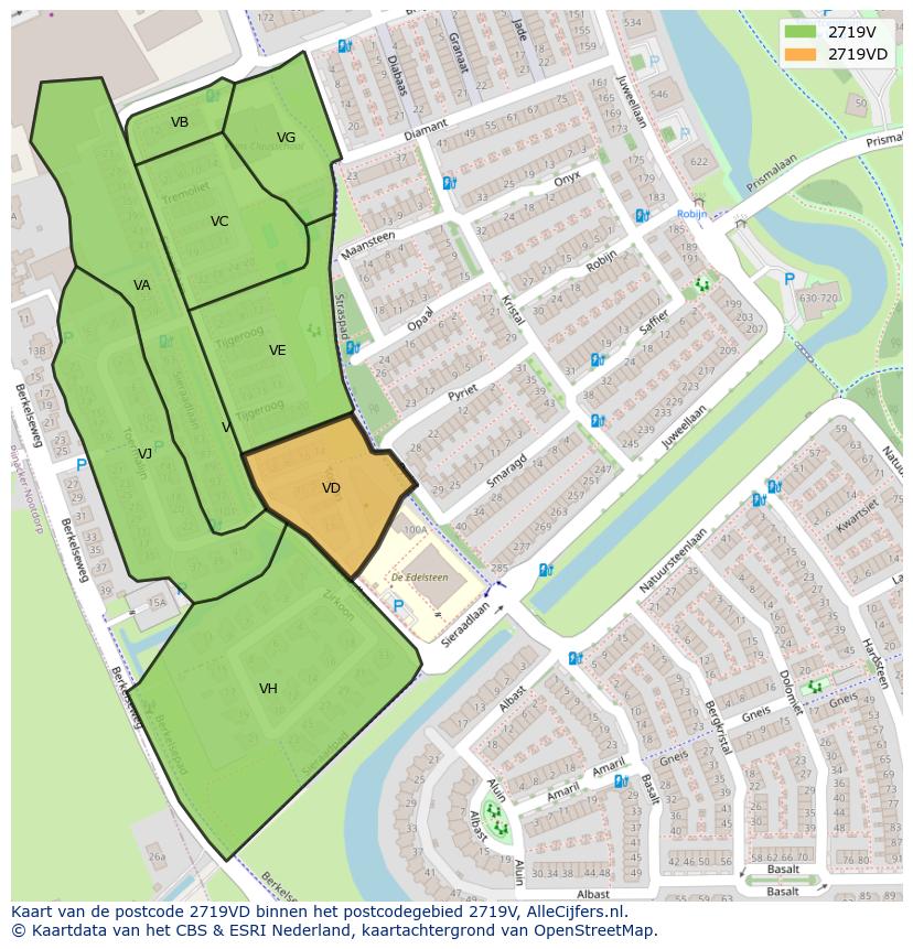 Afbeelding van het postcodegebied 2719 VD op de kaart.